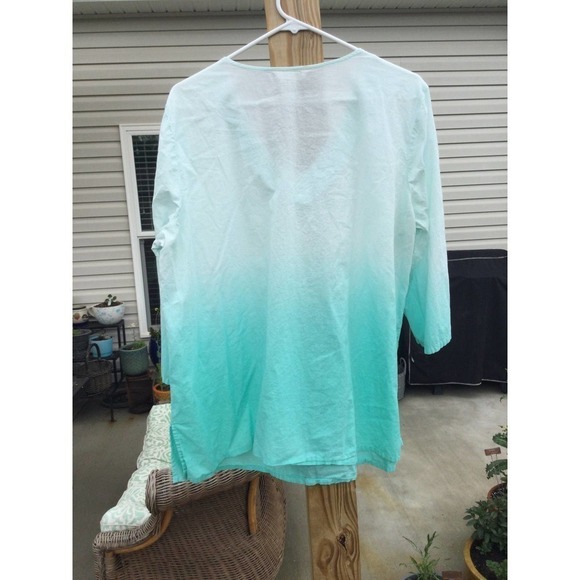 Krazy Kat size XXL tie die top blouse 3/4 sleeve beaded beading teal coastal - Picture 13 of 13